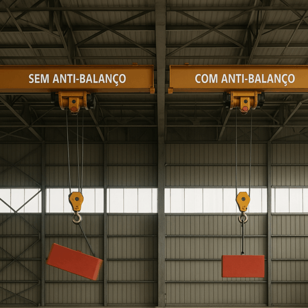 Comparativo de operação com e sem anti-balanço em inversores de frequência Danfoss para pontes rolantes